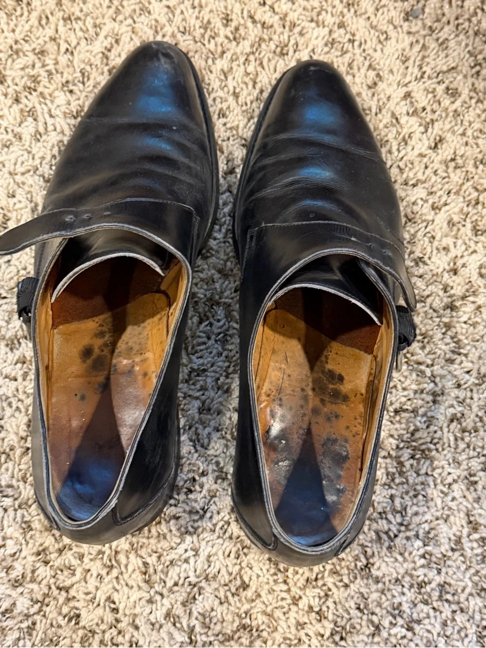 Men's Black Leather Single Monk Strap Derby Shoes